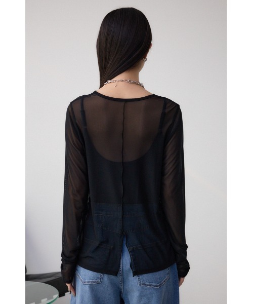 AZUL by moussy(アズールバイマウジー)の「バックスリットシアーロングトップス(Tシャツ/カットソー・レディース・ピンク/ライトグレー/アイボリー/ブラック・FREE)」の9枚目の写真