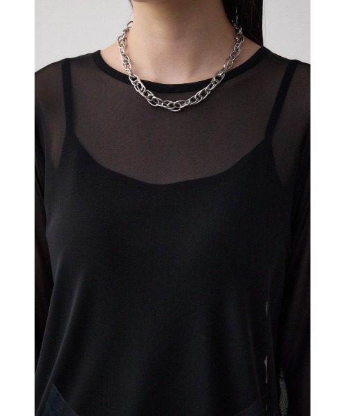 AZUL by moussy(アズールバイマウジー)の「バックスリットシアーロングトップス(Tシャツ/カットソー・レディース・ピンク/ライトグレー/アイボリー/ブラック・FREE)」の10枚目の写真