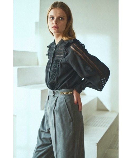 現行品 エステラケー Alila Blouse スタンドボーダーレースブラウス セール】Alila Blouse スタンドボーダーレースBL（シャツ
