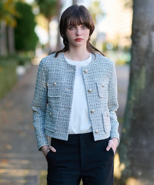 DRESSTERIOR（ドレステリア）の「【サスティナブル】サーキュリックＭＩＸツィードジャケット（ノーカラージャケット・レディース・ライトグレー系3・34/36/38）」の2枚目の写真