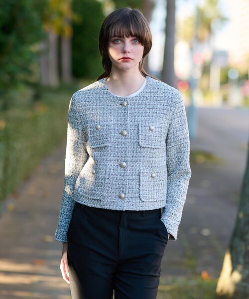 DRESSTERIOR（ドレステリア）の「【サスティナブル】サーキュリックＭＩＸツィードジャケット（ノーカラージャケット・レディース・ライトグレー系3・34/36/38）」の3枚目の写真