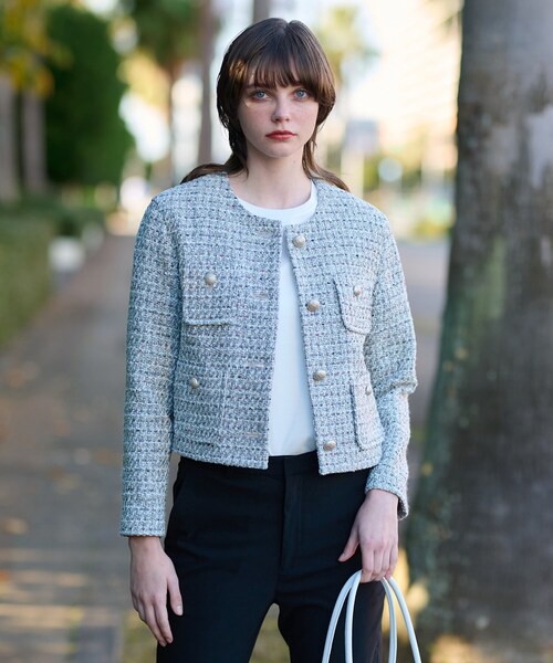 DRESSTERIOR（ドレステリア）の「【サスティナブル】サーキュリックＭＩＸツィードジャケット（ノーカラージャケット・レディース・ライトグレー系3・34/36/38）」の6枚目の写真