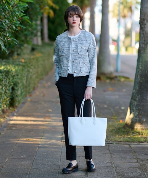 DRESSTERIOR（ドレステリア）の「【サスティナブル】サーキュリックＭＩＸツィードジャケット（ノーカラージャケット・レディース・ライトグレー系3・34/36/38）」の10枚目の写真