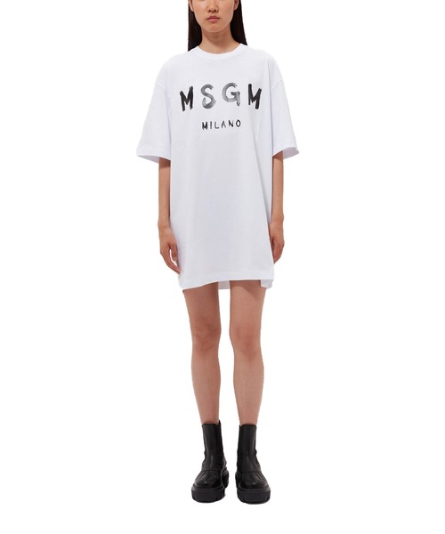 MSGM(エムエスジーエム)の「【Basic Color】MSGM ブラッシュロゴ Tシャツワンピース(ワンピース・レディース・ホワイト×ブラック/ブラック×ホワイト・M/XS/S/L)」の4枚目の写真