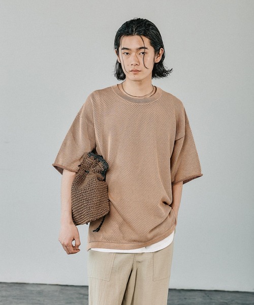 BAYFLOW（ベイフロー）の「【マシンウォッシャブル対応・毛玉軽減】フェードカラーレイヤードプルオーバー25SS（Tシャツ/カットソー・メンズ・ライトブルー/オレンジ/チャコールグレー/イエロー/ブルー/グレー・MEDIUM/LARGE）」の9枚目の写真