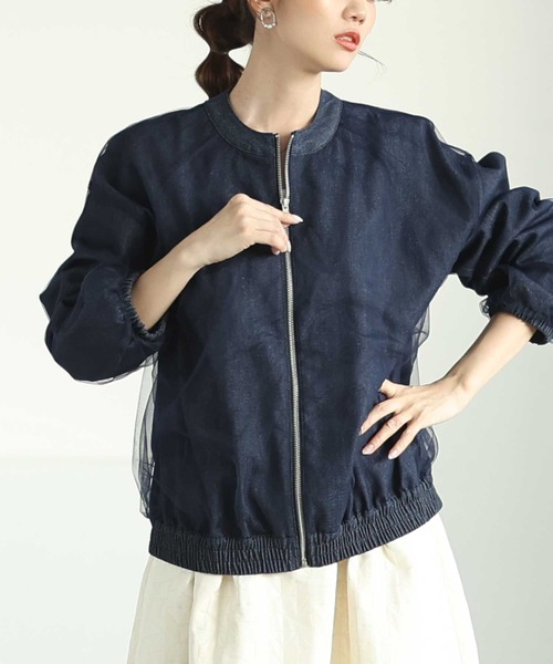 Sawa a la mode(サワアラモード)の「ライトオンスデニム襟付きビックブルゾン(ブルゾン・レディース・ブラック/ブルー・FREE)」の2枚目の写真