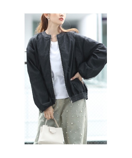 Sawa a la mode(サワアラモード)の「ライトオンスデニム襟付きビックブルゾン(ブルゾン・レディース・ブラック/ブルー・FREE)」の13枚目の写真