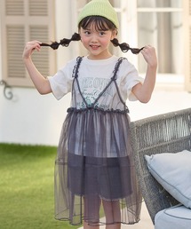 【2点セット】カレッジロゴTシャツ×チュールビスチェワンピースセット