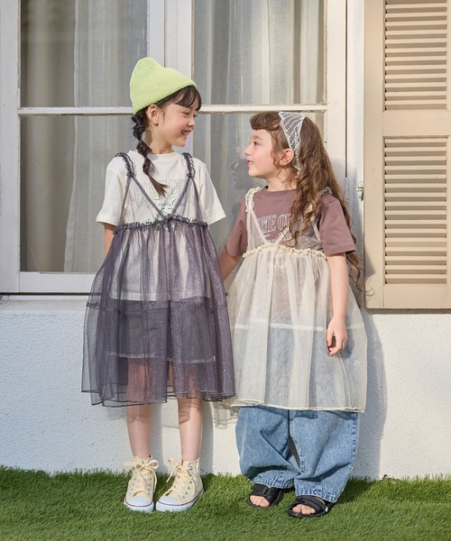 Piet（ピエット）の「【2点セット】カレッジロゴTシャツ×チュールビスチェワンピースセット（Tシャツ/カットソー・キッズ・オフホワイト/チャコールグレー・110/100/130/120）」の18枚目の写真