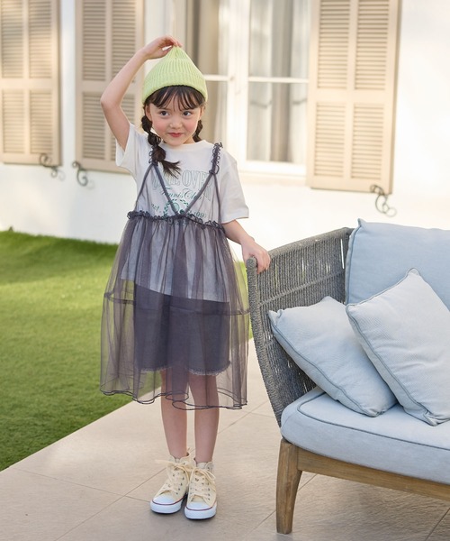 Piet（ピエット）の「【2点セット】カレッジロゴTシャツ×チュールビスチェワンピースセット（Tシャツ/カットソー・キッズ・オフホワイト/チャコールグレー・110/100/130/120）」の14枚目の写真