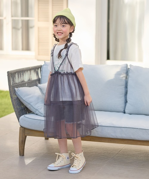 Piet（ピエット）の「【2点セット】カレッジロゴTシャツ×チュールビスチェワンピースセット（Tシャツ/カットソー・キッズ・オフホワイト/チャコールグレー・110/100/130/120）」の15枚目の写真