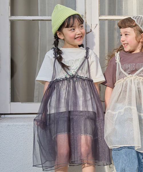 Piet（ピエット）の「【2点セット】カレッジロゴTシャツ×チュールビスチェワンピースセット（Tシャツ/カットソー・キッズ・オフホワイト/チャコールグレー・110/100/130/120）」の16枚目の写真