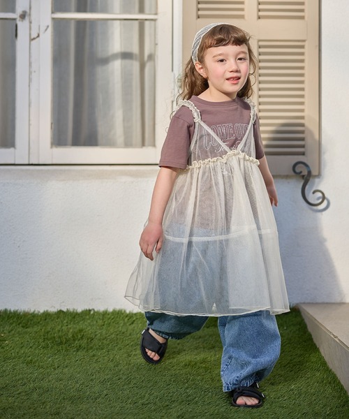 Piet（ピエット）の「【2点セット】カレッジロゴTシャツ×チュールビスチェワンピースセット（Tシャツ/カットソー・キッズ・オフホワイト/チャコールグレー・110/100/130/120）」の9枚目の写真