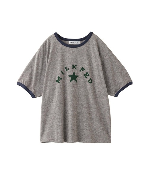 MILKFED.(ミルクフェド)の「LOGO AND STAR FLOCKY PRINT RINGER TEE(Tシャツ/カットソー・レディース・ホワイト/ブルー/グレー・M/S)」の2枚目の写真