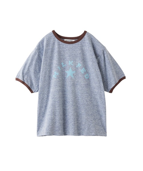 MILKFED.(ミルクフェド)の「LOGO AND STAR FLOCKY PRINT RINGER TEE(Tシャツ/カットソー・レディース・ホワイト/ブルー/グレー・M/S)」の3枚目の写真