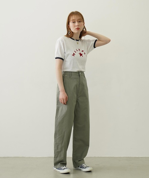 MILKFED.(ミルクフェド)の「LOGO AND STAR FLOCKY PRINT RINGER TEE(Tシャツ/カットソー・レディース・ホワイト/ブルー/グレー・M/S)」の4枚目の写真