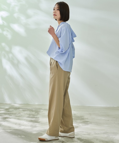 Arnold Palmer（アーノルドパーマー）の「ランダム シワ加工 シャツパーカー（シャツ/ブラウス・レディース・ホワイト/ライトブルー/ネイビー・L/M/S）」の5枚目の写真