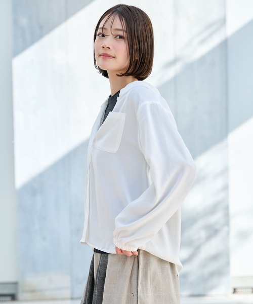 Arnold Palmer（アーノルドパーマー）の「ランダム シワ加工 シャツパーカー（シャツ/ブラウス・レディース・ホワイト/ライトブルー/ネイビー・L/M/S）」の17枚目の写真