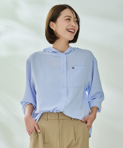 Arnold Palmer（アーノルドパーマー）の「ランダム シワ加工 シャツパーカー（シャツ/ブラウス・レディース・ホワイト/ライトブルー/ネイビー・L/M/S）」の20枚目の写真