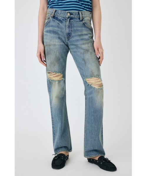 MOUSSY(マウジー)の「BRUSHED STRAIGHT FLARE(デニムパンツ・レディース・ライトブルー・0/1/2)」の1枚目の写真