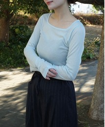 カラースクエアネックトップス/color square neck top　長袖　薄手　クロップド丈　レイヤード　抜け感コーデ　カジュアル