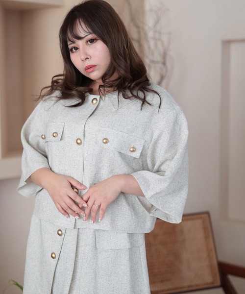 Ruwan yu(ルワンユー)の「サマーツイードジャケット【大きいサイズ対応】(テーラードジャケット・レディース・オフホワイト・4L/3L/LL/L)」の10枚目の写真