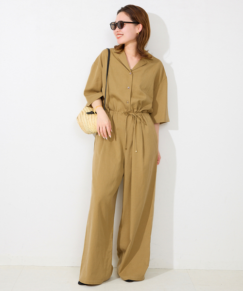 極上美品24SS スローブイエナ リラックスオールインワン ネイビー 追加》リラックスイージーVネックオールインワン（つなぎ