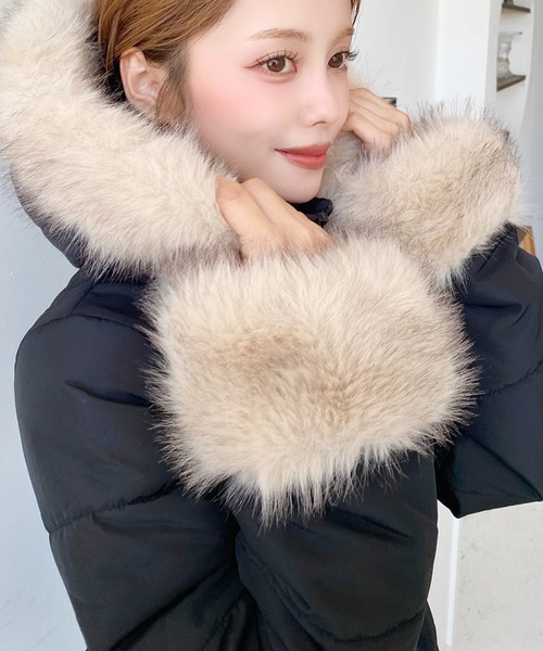 セール】ベルト付きフードファーダウンジャケット（ダウン