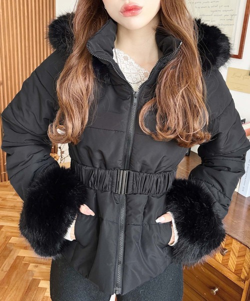 ファー付きウエストベルトダウンジャケット ファー+フード付ウエストベルトエコダウンCT[品番：INGW0010355