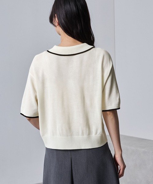 nui nullu（ヌイヌル）の「【nui nullu】リボン刺繍バイカラークロップドニットポロシャツ（ポロシャツ・レディース・ネイビー/ブラック/オフホワイト/ブルー・FREE）」の18枚目の写真