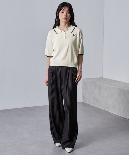 nui nullu（ヌイヌル）の「【nui nullu】リボン刺繍バイカラークロップドニットポロシャツ（ポロシャツ・レディース・ネイビー/ブラック/オフホワイト/ブルー・FREE）」の22枚目の写真