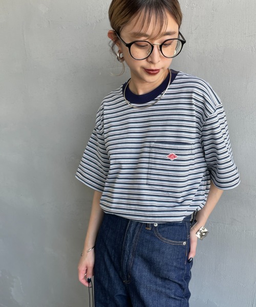 DANTON（ダントン）ロゴポケット付ボーダーTシャツ DANTON＞ロゴ ポケット ボーダー Tシャツ