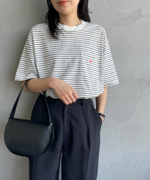 DANTON（ダントン）の「[DANTON/ダントン] ワンポイントロゴ ボーダーポケットTシャツ（Tシャツ/カットソー・レディース・ブラック/ネイビー/キナリ/グレー・XL/L/M/XXL/S）」の2枚目の写真