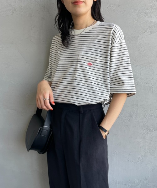 DANTON（ダントン）の「[DANTON/ダントン] ワンポイントロゴ ボーダーポケットTシャツ（Tシャツ/カットソー・レディース・ブラック/ネイビー/キナリ/グレー・XL/L/M/XXL/S）」の9枚目の写真
