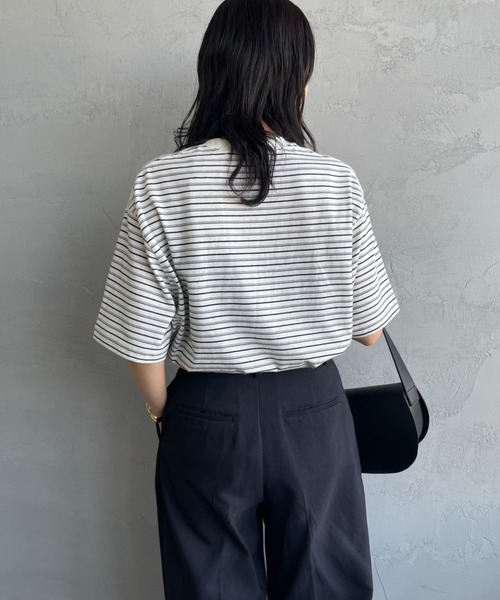 DANTON（ダントン）の「[DANTON/ダントン] ワンポイントロゴ ボーダーポケットTシャツ（Tシャツ/カットソー・レディース・ブラック/ネイビー/キナリ/グレー・XL/L/M/XXL/S）」の10枚目の写真