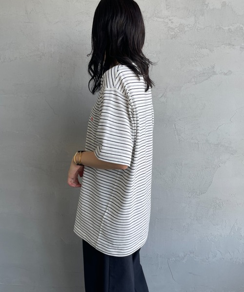 [DANTON/ダントン] スウェットライク ワンポイントロゴボーダーTシャツ DANTON/ダントン] スウェットライク ワンポイントロゴボーダーT