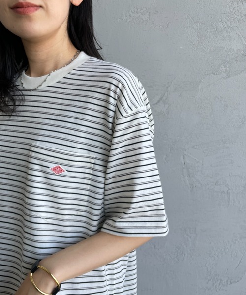 DANTON（ダントン）の「[DANTON/ダントン] ワンポイントロゴ ボーダーポケットTシャツ（Tシャツ/カットソー・レディース・ブラック/ネイビー/キナリ/グレー・XL/L/M/XXL/S）」の16枚目の写真