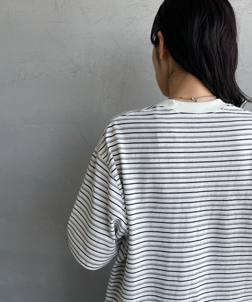 [DANTON/ダントン] スウェットライク ワンポイントロゴボーダーTシャツ DANTON/ダントン] スウェットライク ワンポイントロゴボーダーT