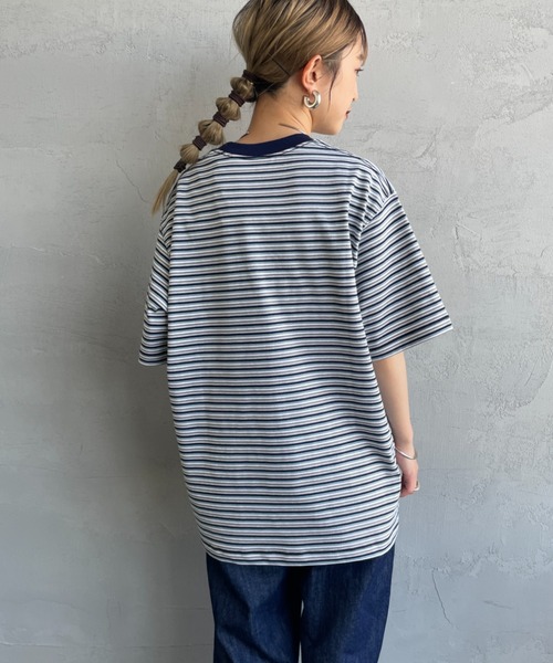 DANTON/ダントン] ワンポイントロゴ ボーダーポケットTシャツ（T