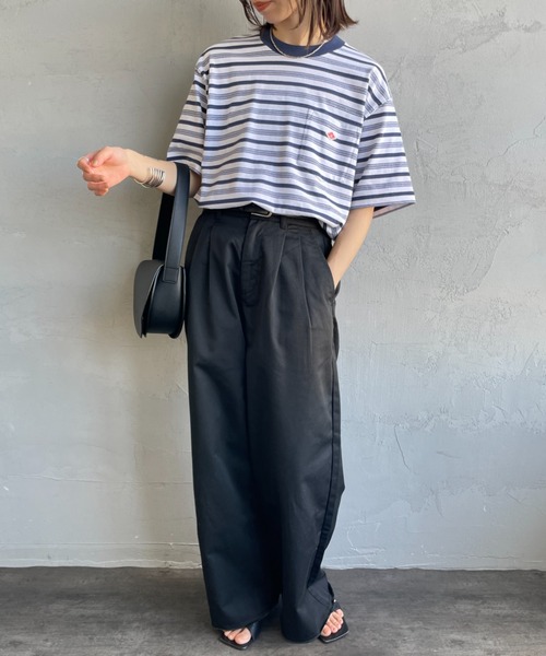 DANTON（ダントン）の「[DANTON/ダントン] ワンポイントロゴ ボーダーポケットTシャツ（Tシャツ/カットソー・レディース・ブラック/ネイビー/キナリ/グレー・XL/L/M/XXL/S）」の8枚目の写真