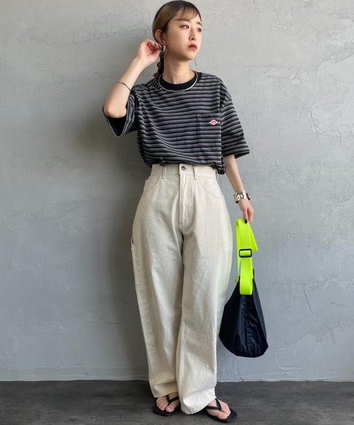 DANTON（ダントン）の「[DANTON/ダントン] ワンポイントロゴ ボーダーポケットTシャツ（Tシャツ/カットソー・レディース・ブラック/ネイビー/キナリ/グレー・XL/L/M/XXL/S）」の6枚目の写真