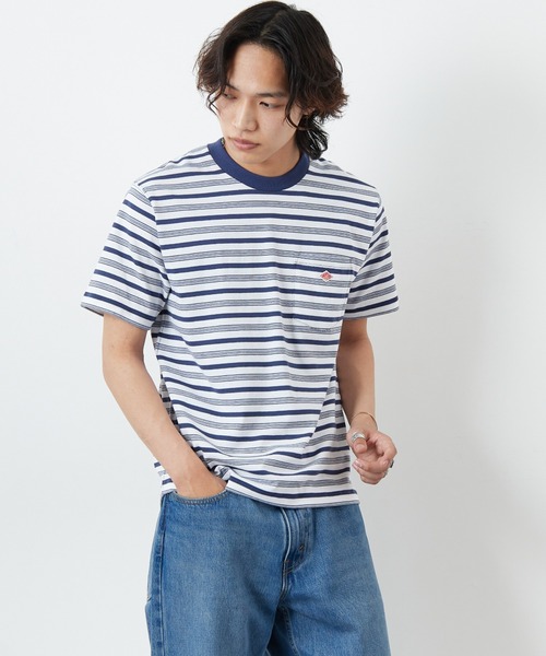 DANTON/ダントン] ワンポイントロゴ ボーダーポケットTシャツ（T
