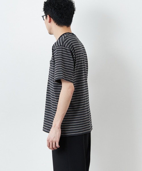 DANTON/ダントン] ワンポイントロゴ ボーダーポケットTシャツ（T
