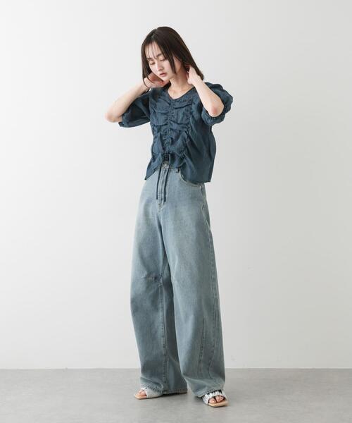 SENSE OF PLACE by URBAN RESEARCH(センスオブプレイスバイアーバンリサーチ)の「シャーリングブラウス(5分袖)(シャツ/ブラウス・レディース・オフホワイト/グリーン/ブラック・ONE)」の9枚目の写真