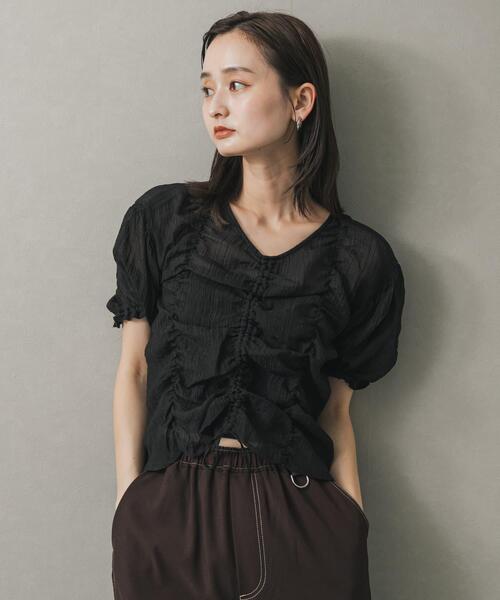 SENSE OF PLACE by URBAN RESEARCH(センスオブプレイスバイアーバンリサーチ)の「シャーリングブラウス(5分袖)(シャツ/ブラウス・レディース・オフホワイト/グリーン/ブラック・ONE)」の18枚目の写真
