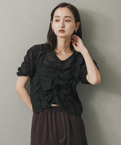 SENSE OF PLACE by URBAN RESEARCH(センスオブプレイスバイアーバンリサーチ)の「シャーリングブラウス(5分袖)(シャツ/ブラウス・レディース・オフホワイト/グリーン/ブラック・ONE)」の20枚目の写真