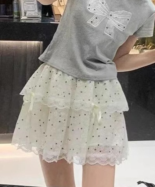 Mejoul(メジュール)の「【インパン付き】ドット柄レースティアードフリルミニスカート(スカート・レディース・ホワイト・M/L)」の21枚目の写真