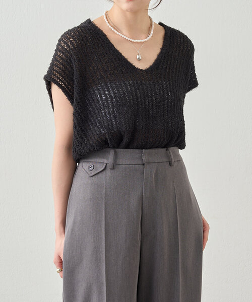 SHENERY(シーナリー)の「【2サイズ展開】透かし編みVネックニットベスト(ベスト・レディース・グレー系その他/アイボリー/ブラック・36/38)」の3枚目の写真