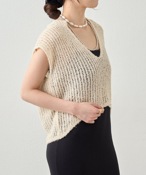 SHENERY(シーナリー)の「【2サイズ展開】透かし編みVネックニットベスト(ベスト・レディース・グレー系その他/アイボリー/ブラック・36/38)」の21枚目の写真