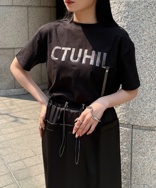 アンジェム / ロゴレザーベルトTシャツ セール】【&g'aime】ロゴレザーベルトTシャツ Logo Belted Tee